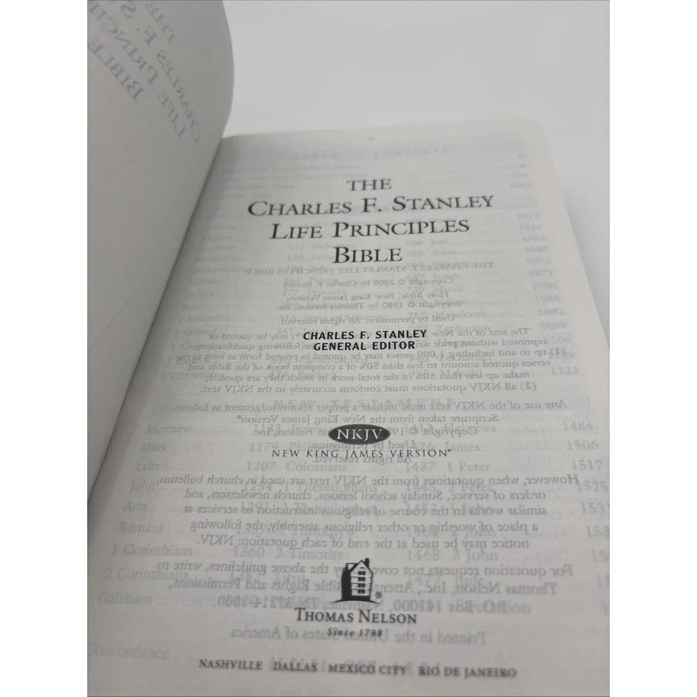 Charles F Stanley Life Principles Bible NKJV Black Blue Leather Large Print